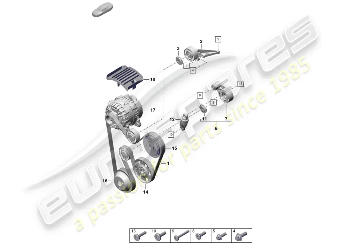 porsche 2022 (992-1 gt3/rs/st) diagrama de piezas del amortiguador del tensor de correa de correa poli v