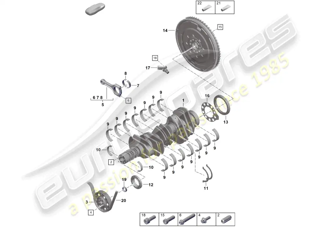 porsche 2023 (992-1 gt3/rs/st) cigüeñal biela volante diagrama de piezas