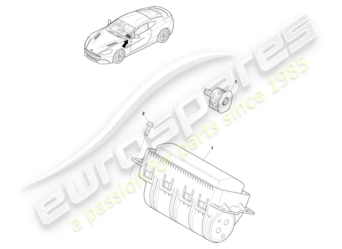 aston martin vanquish (2013) airbag, pasajero diagrama de piezas