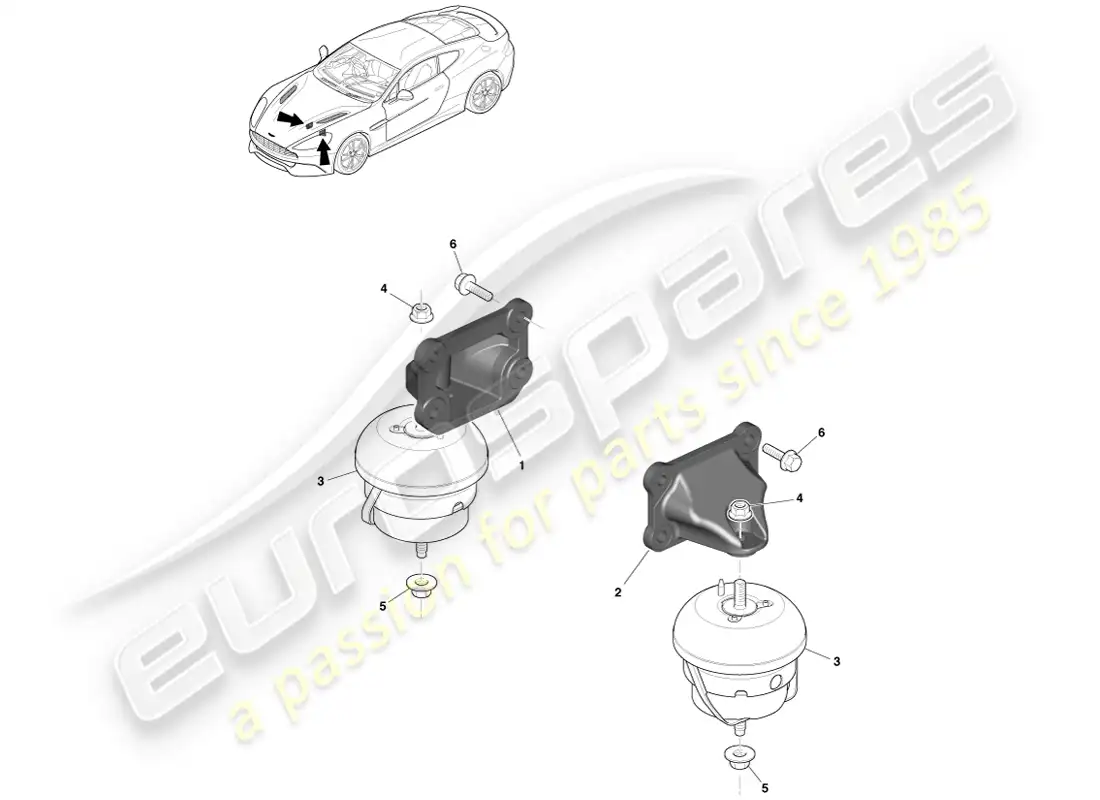 aston martin vanquish (2014) soportes del motor diagrama de piezas