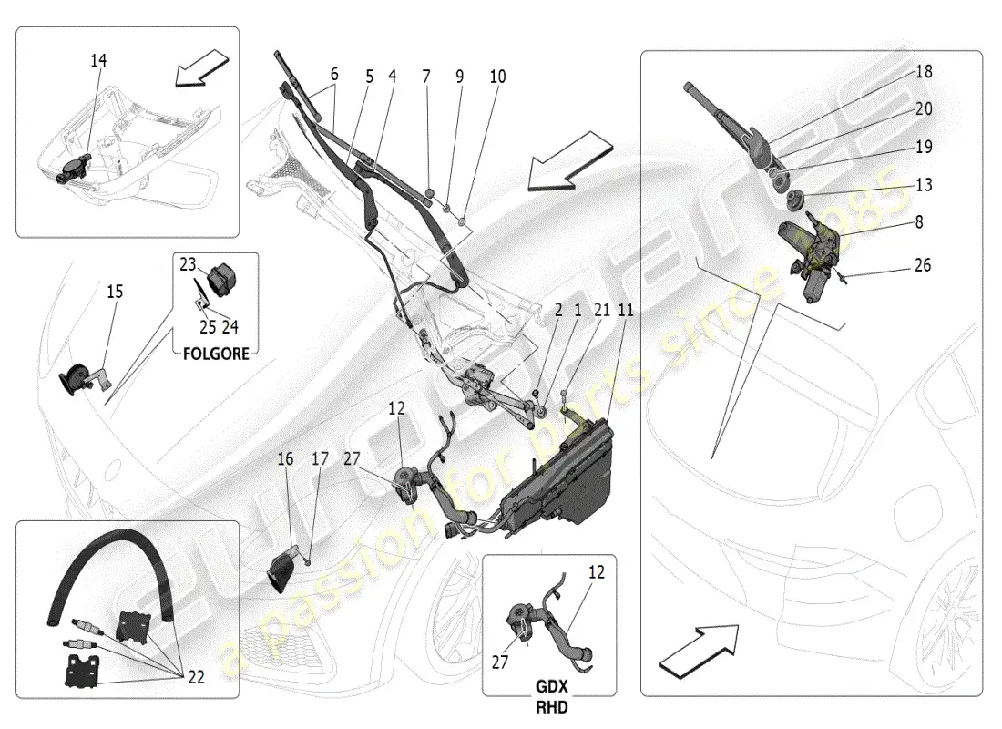 maserati grecale modena (2023) dispositivos externos del vehículo diagrama de piezas