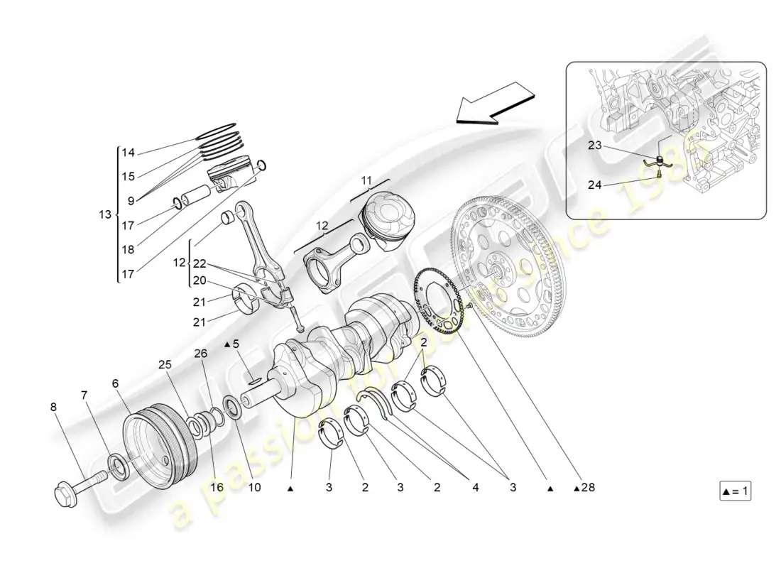 maserati levante modena (2022) mecanismo de manivela diagrama de piezas