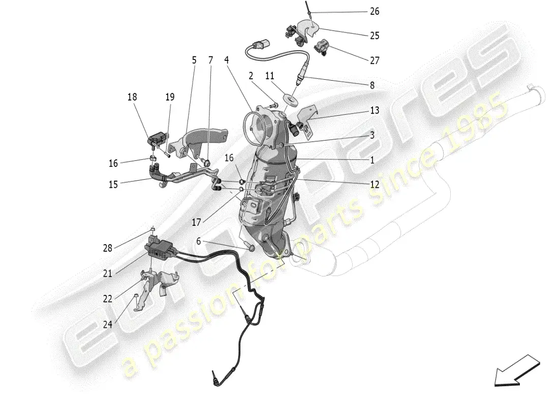 maserati grecale modena (2023) convertidores precatalíticos y convertidores catalíticos. diagrama de piezas