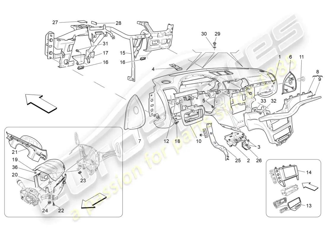 maserati granturismo mc stradale (2013) unidad de tablero diagrama de piezas