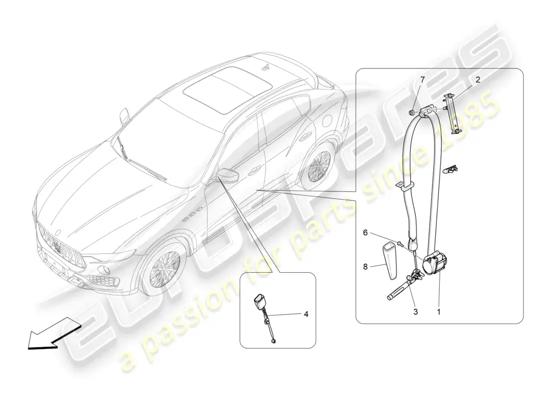 maserati levante tributo (2021) cinturones de seguridad delanteros diagrama de piezas