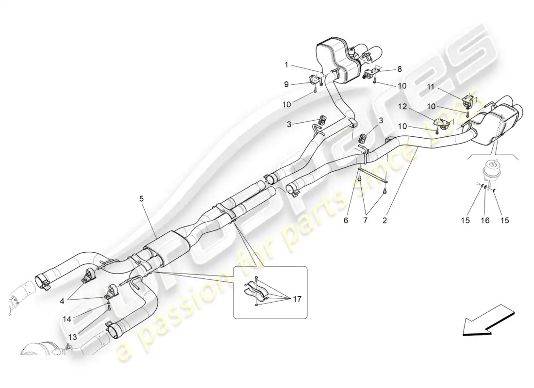 maserati ghibli (2014) silenciadores diagrama de piezas