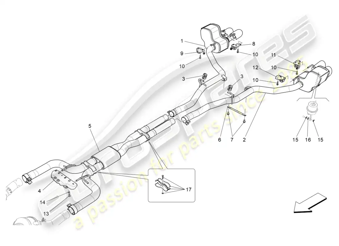 maserati ghibli (2016) silenciadores diagrama de piezas