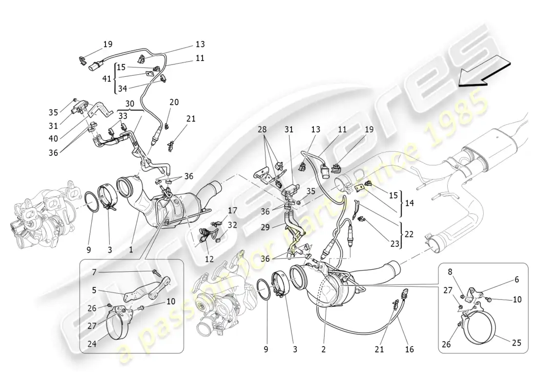 maserati levante trofeo (2020) convertidores precatalíticos y convertidores catalíticos. diagrama de piezas