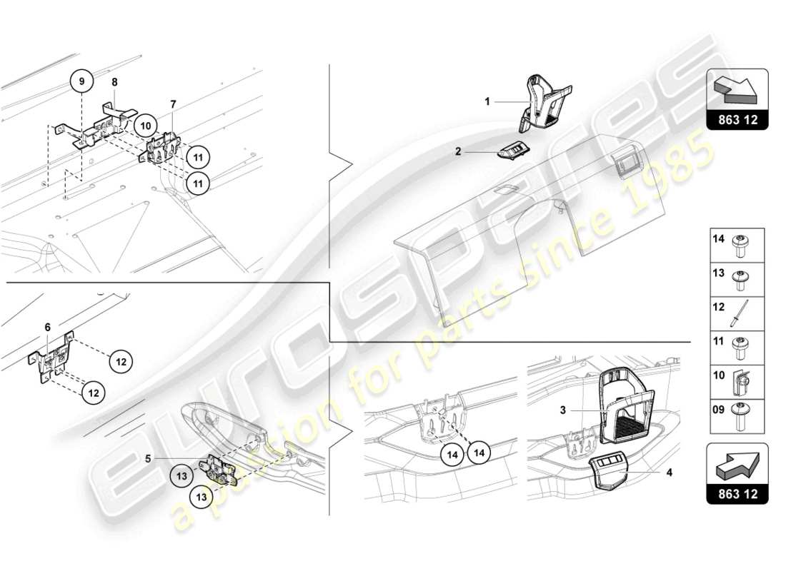 lamborghini lp750-4 sv coupe (2017) diagrama de piezas del portavasos