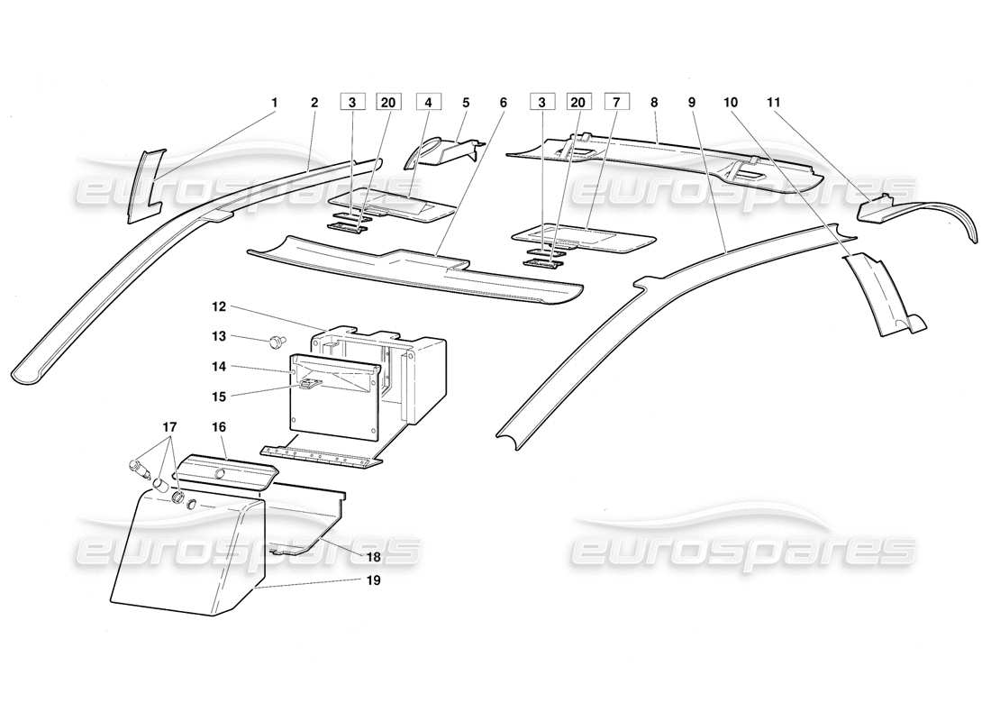 lamborghini diablo (1991) diagrama de piezas del revestimiento del compartimiento de pasajeros (válido para la versión 1992 de junio)