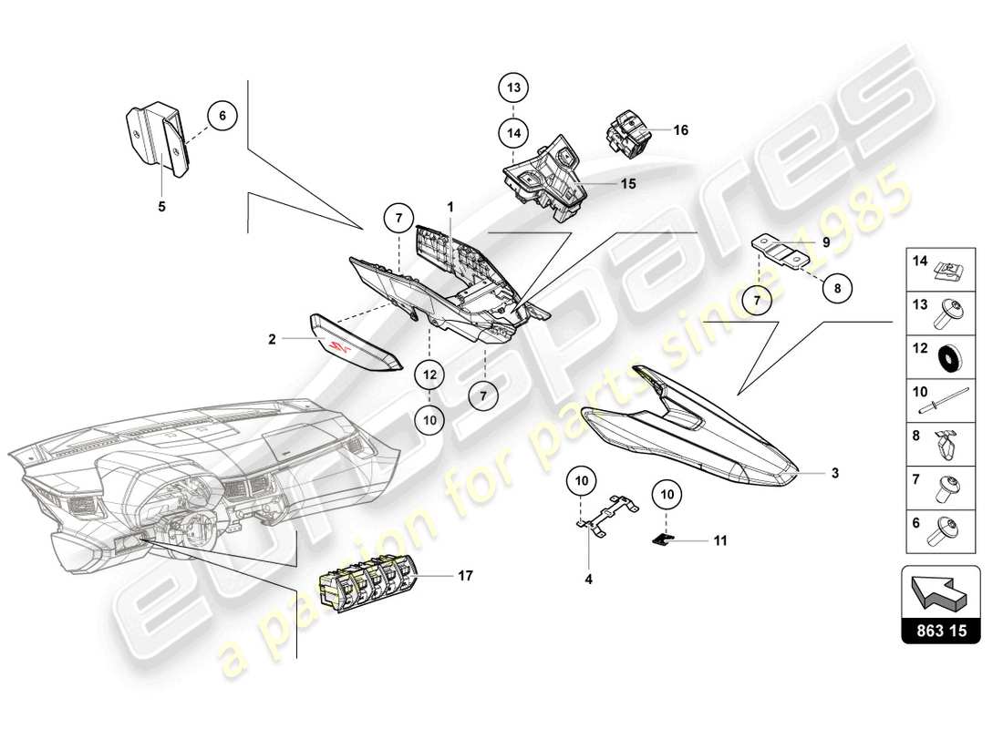 lamborghini lp750-4 sv coupe (2017) diagrama de piezas de la unidad de interrupción