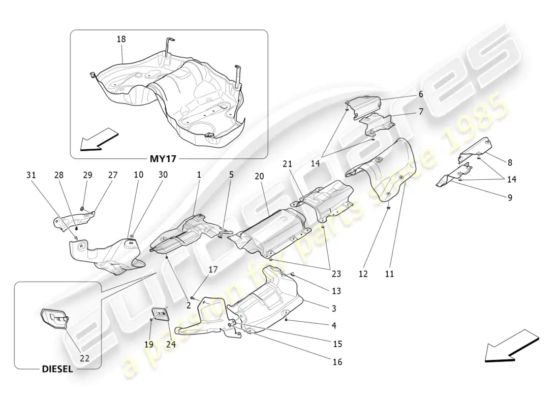 maserati ghibli (2016) paneles aislantes térmicos diagrama de piezas