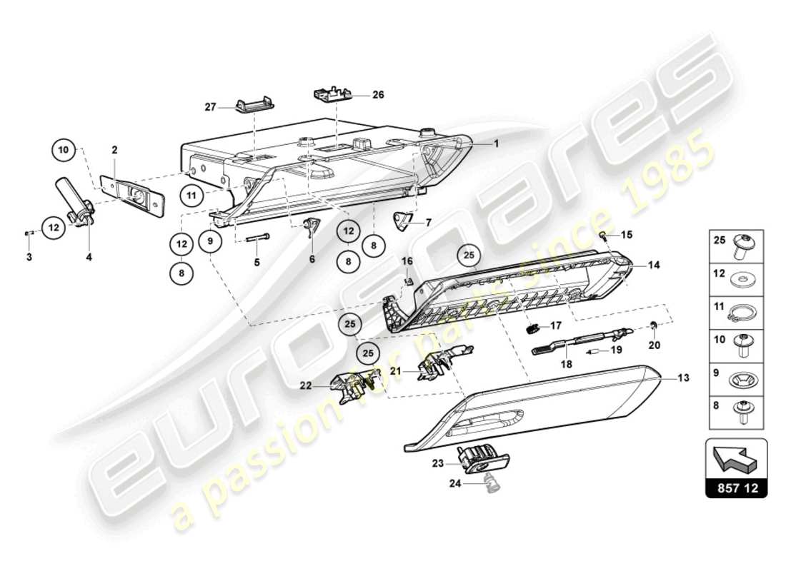 lamborghini 2016 (lp750-4 sv coupe) diagrama de piezas de la guantera