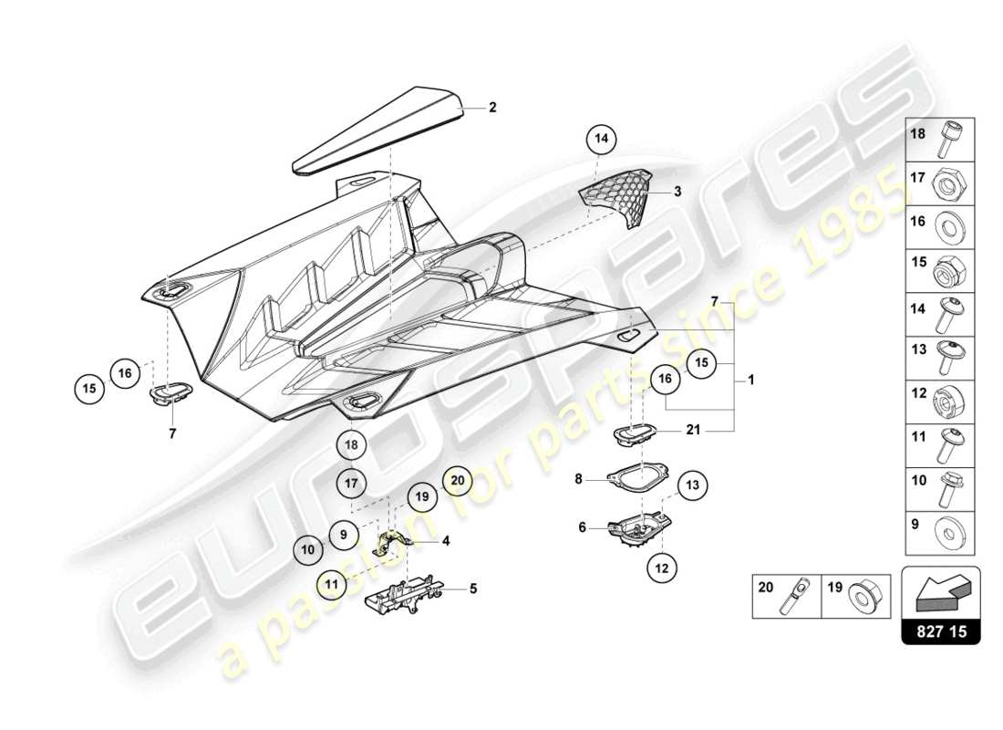 lamborghini 2020 (lp770-4 svj roadster) cubierta del motor con insp. diagrama de piezas de la cubierta