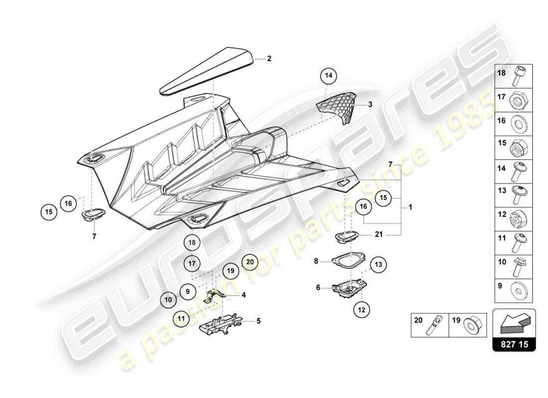 lamborghini lp770-4 svj roadster (2020) cubierta del motor con insp. diagrama de piezas de la cubierta