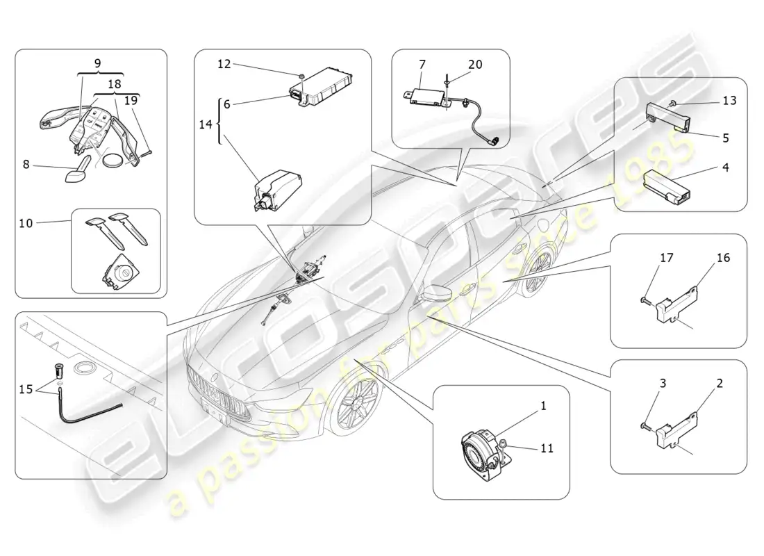 maserati ghibli (2014) sistema de alarma e inmovilizador diagrama de piezas