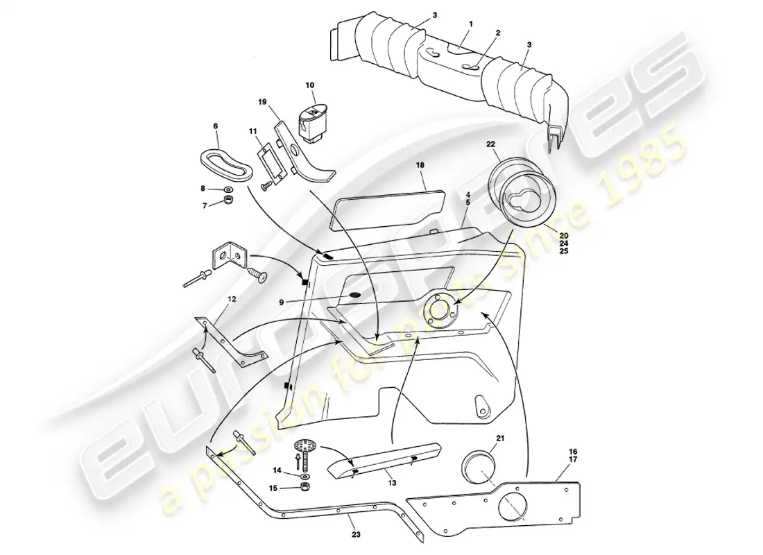 aston martin v8 volante (1998) adorno trasero diagrama de piezas