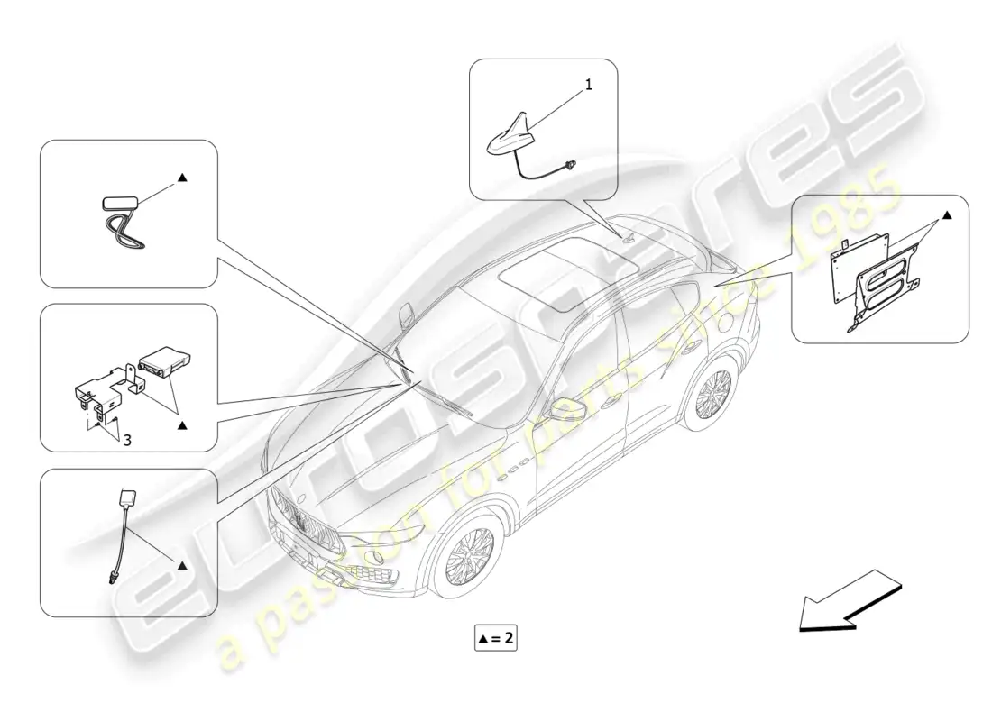 maserati levante modena (2022) sistema de recepción y conexión diagrama de piezas