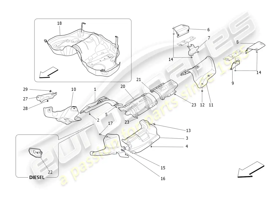 maserati levante (2017) paneles aislantes térmicos diagrama de piezas