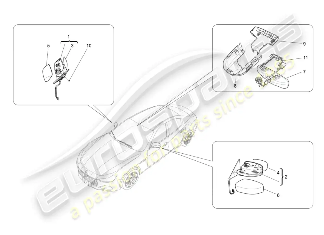 maserati ghibli fragment (2022) espejos retrovisores interiores y exteriores diagrama de piezas
