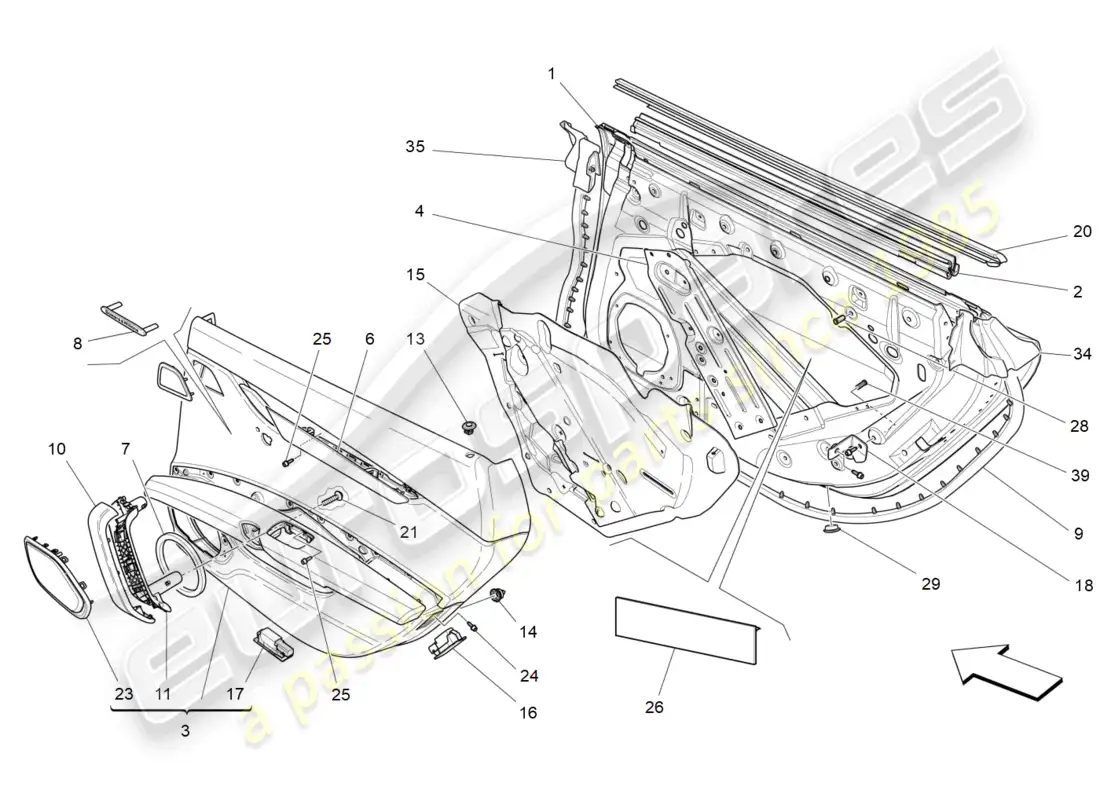maserati ghibli fragment (2022) puertas traseras: paneles de acabado diagrama de piezas