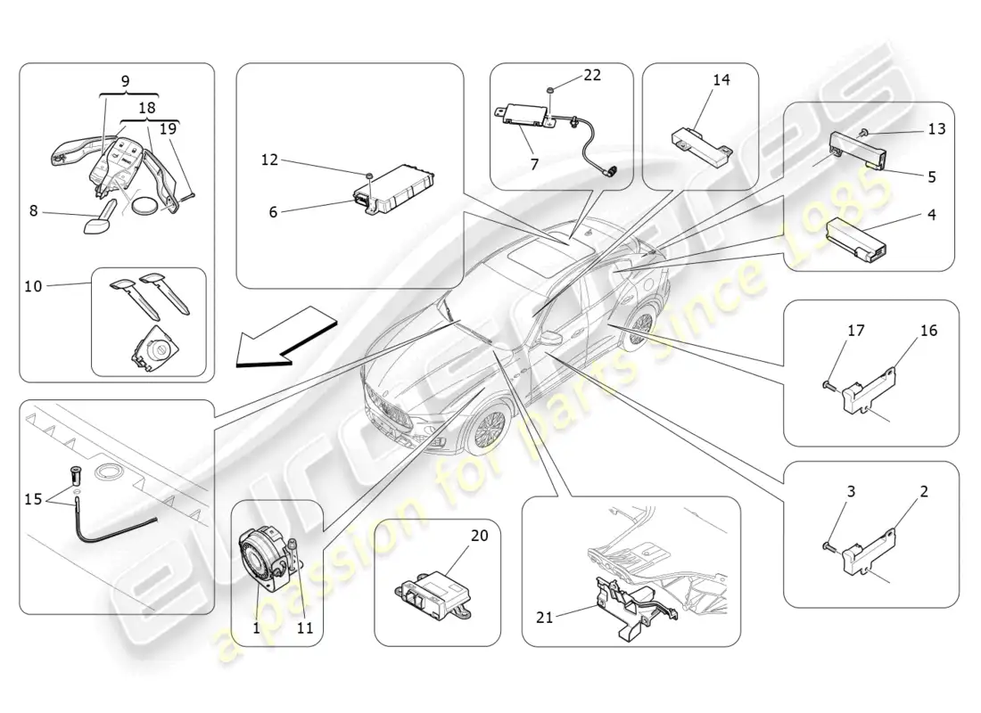 maserati levante modena (2022) sistema de alarma e inmovilizador diagrama de piezas