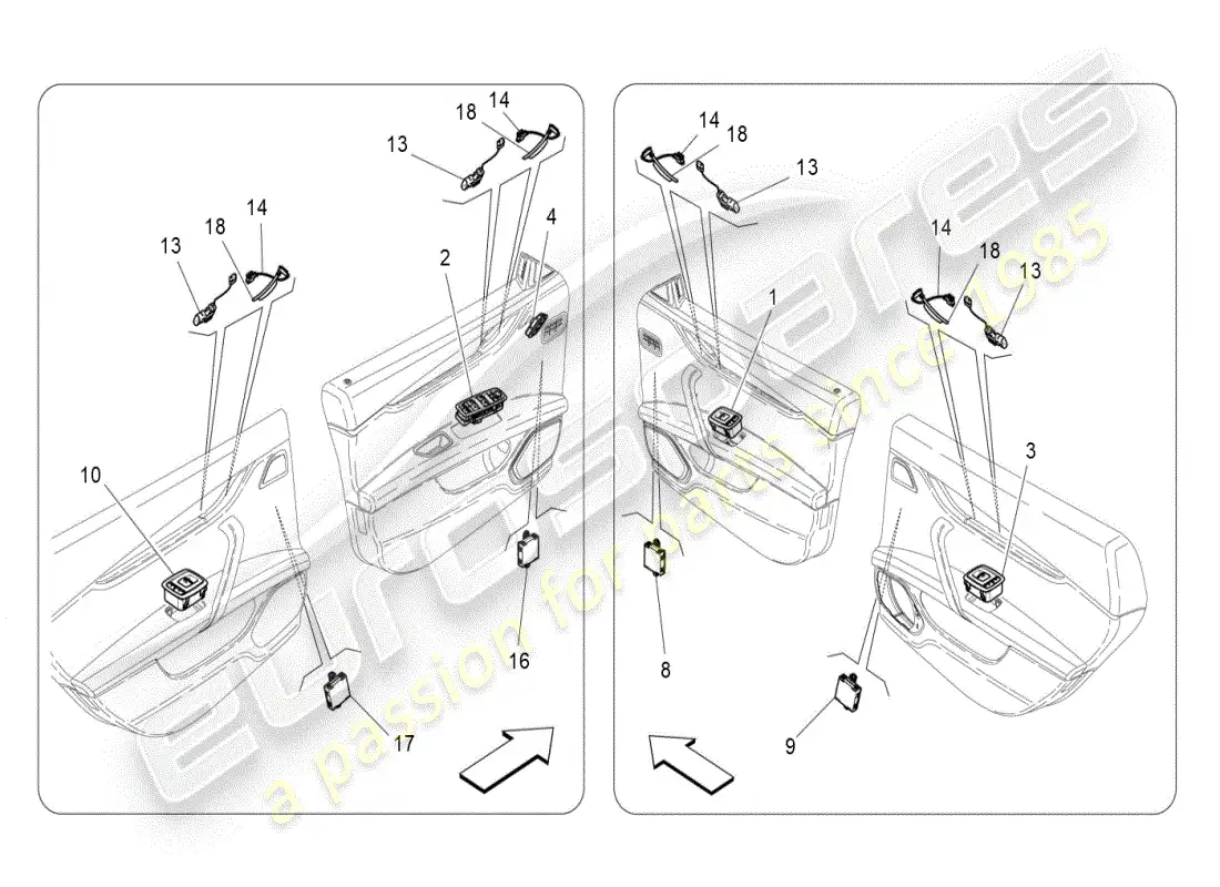 maserati ghibli (2019) diagrama de piezas de dispositivos de puerta
