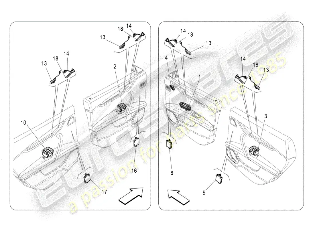 maserati ghibli (2019) diagrama de piezas de dispositivos de puerta