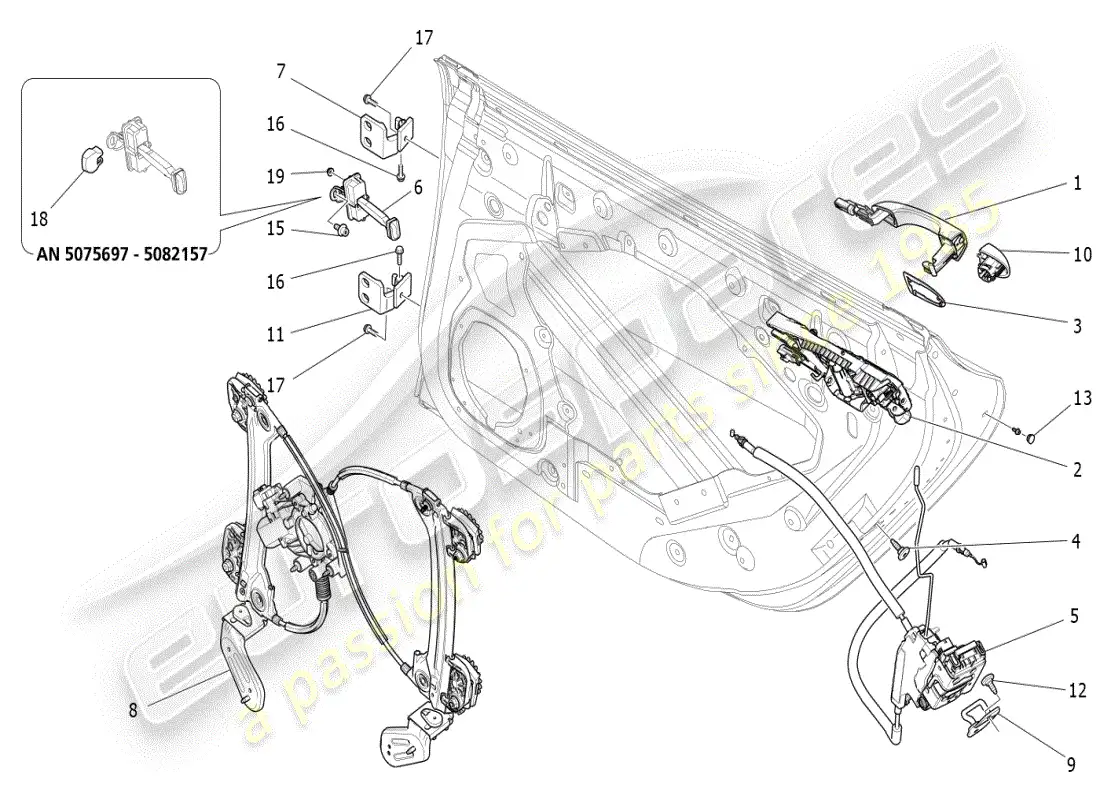 maserati ghibli (2019) puertas traseras: mecanismos diagrama de piezas