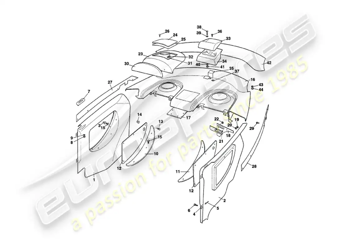 aston martin v8 coupe (1999) adorno trasero diagrama de piezas