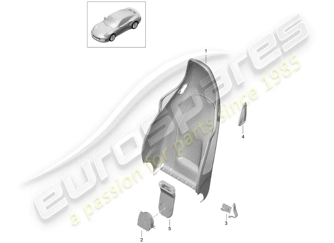 porsche 2018 (991-2 turbo) carcasa del respaldo diagrama de piezas
