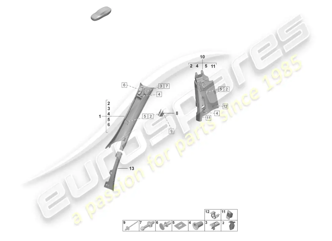 porsche 2026 (992-2 gt3/rs/st) moldura del pilar a moldura del pilar b diagrama de piezas