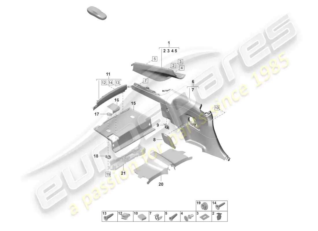 porsche 2024 (992-2 gt3/rs/st) moldura del pilar c moldura del panel lateral trasero diagrama de piezas