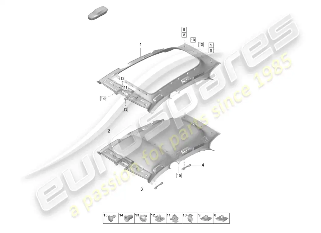porsche 2020 (taycan 9j1-1) diagrama de piezas del revestimiento del techo moldeado