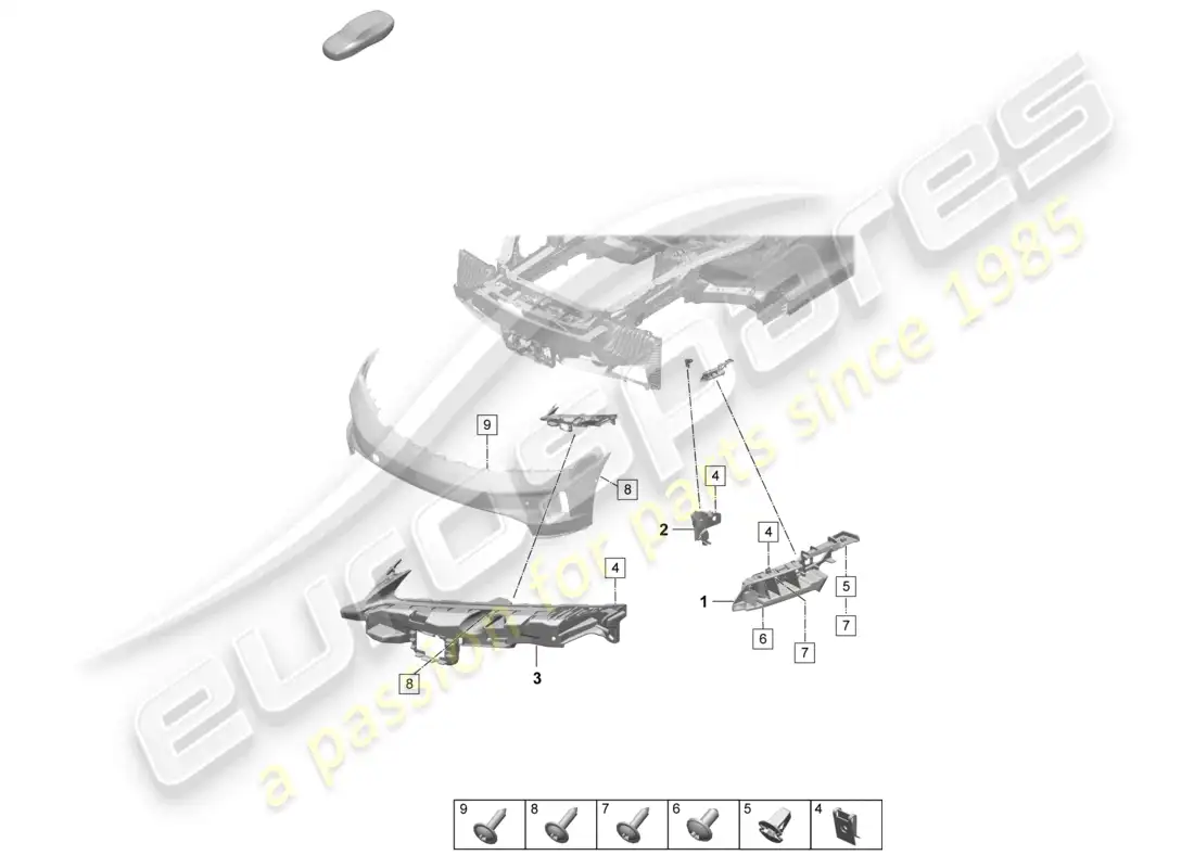 porsche 2025 (taycan 9j1-2) sujetadores de parachoques delantero diagrama de piezas