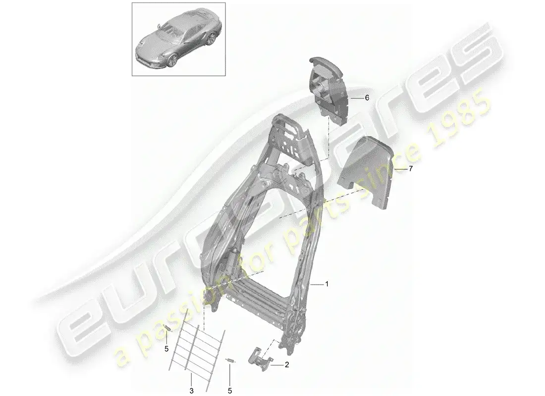 porsche 2018 (991-2 turbo) marco - respaldo diagrama de piezas