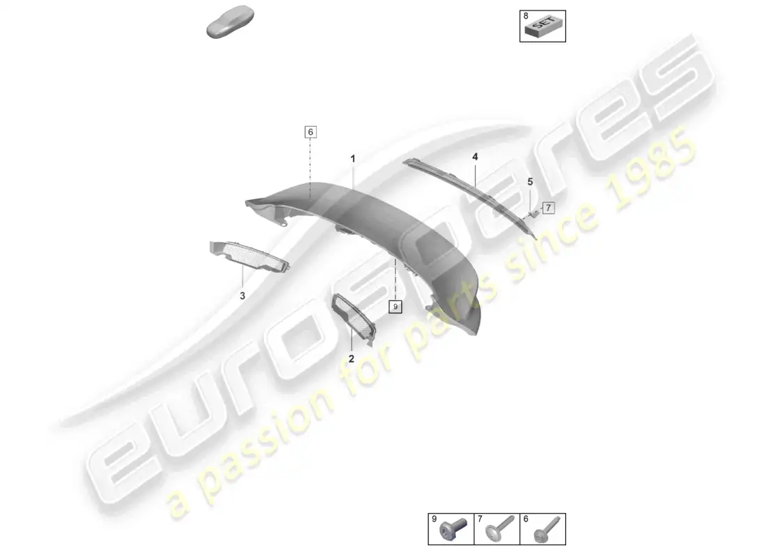 porsche 2023 (992-1 gt3/rs/st) alerón trasero diagrama de piezas