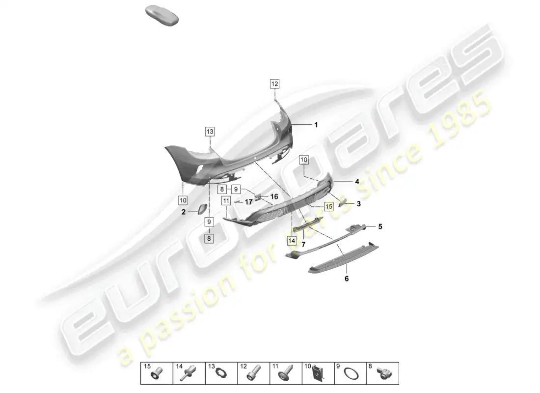 porsche 2026 (taycan 9j1-2) parachoques trasero paquete sport design diagrama de piezas