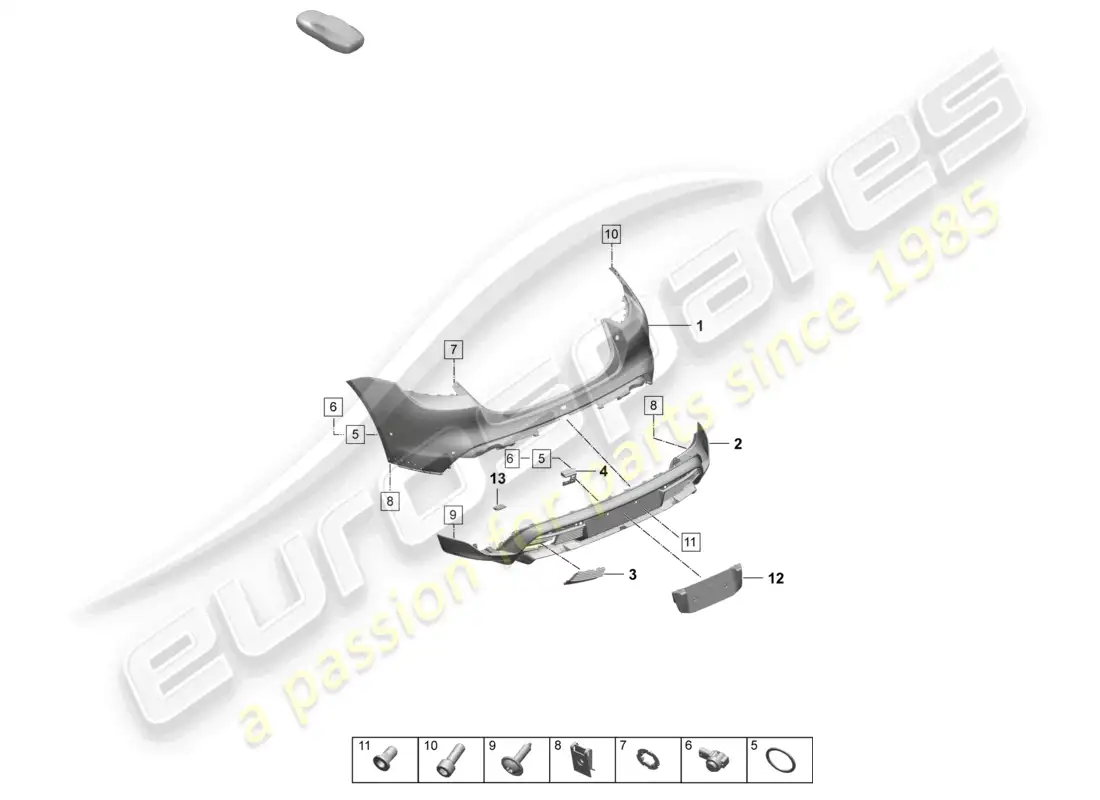 porsche 2025 (taycan 9j1-2) parachoques trasero para variante de equipamiento: turbo turbo st sport turismo diagrama de piezas