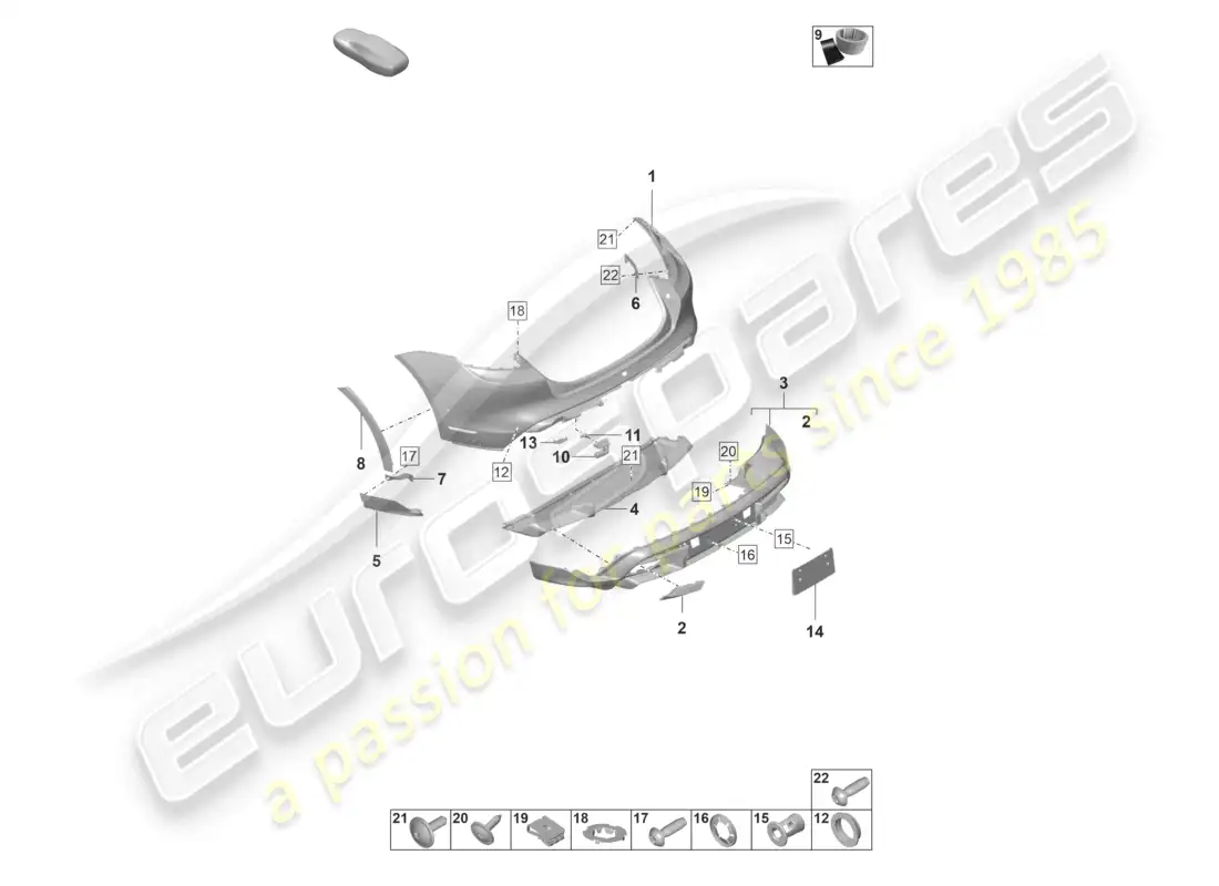 porsche 2020 (taycan 9j1-1) parachoques trasero taycan cross turismo turbo s offroad cross turismo diagrama de piezas
