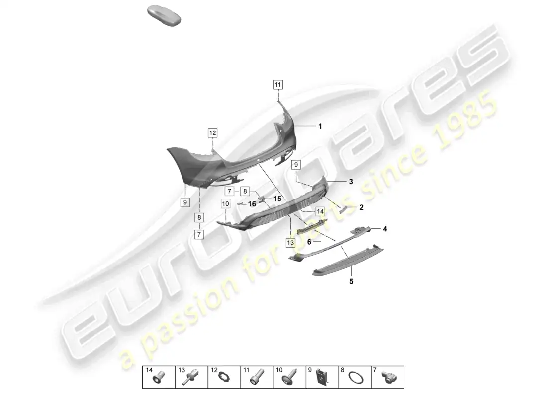 porsche 2026 (taycan 9j1-2) parachoques trasero paquete sport design diagrama de piezas