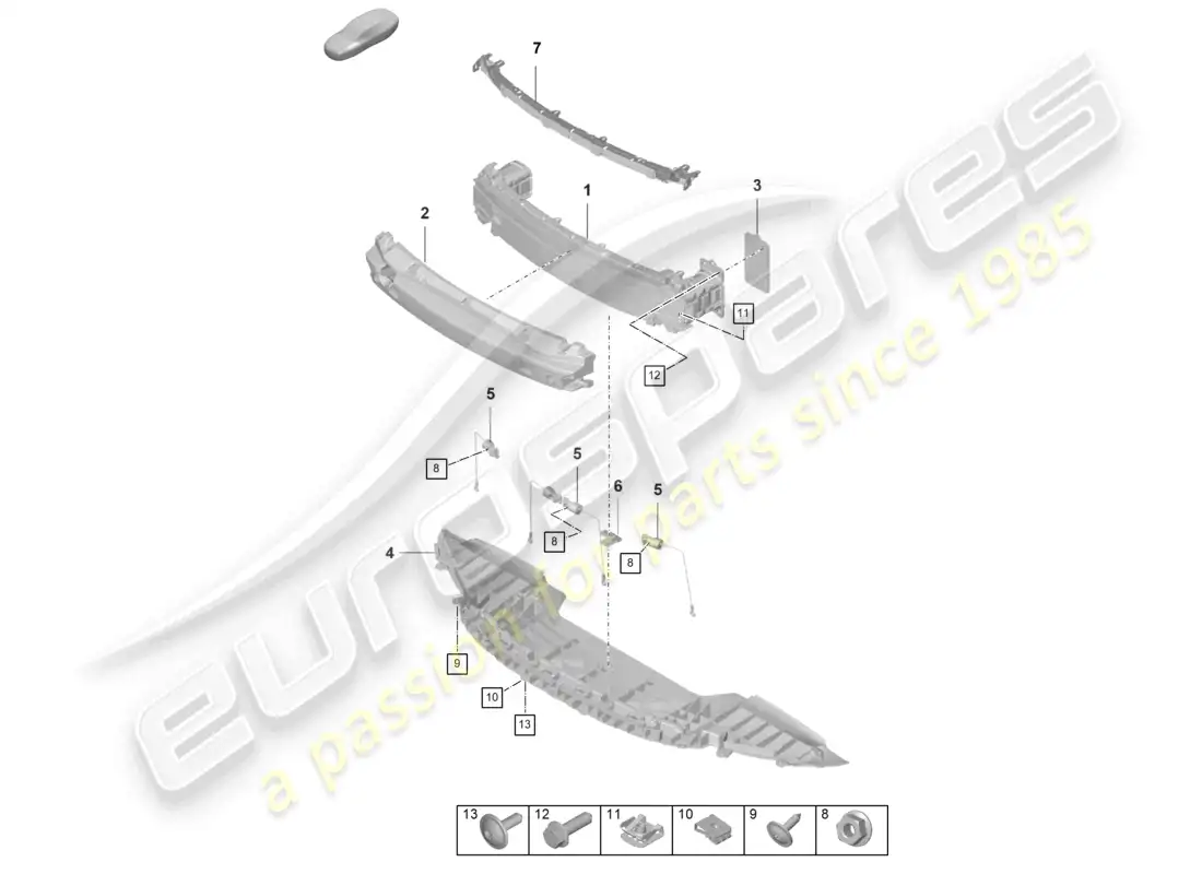 porsche 2023 (992-1 gt3/rs/st) porta parachoques delantero gt3 rs diagrama de piezas