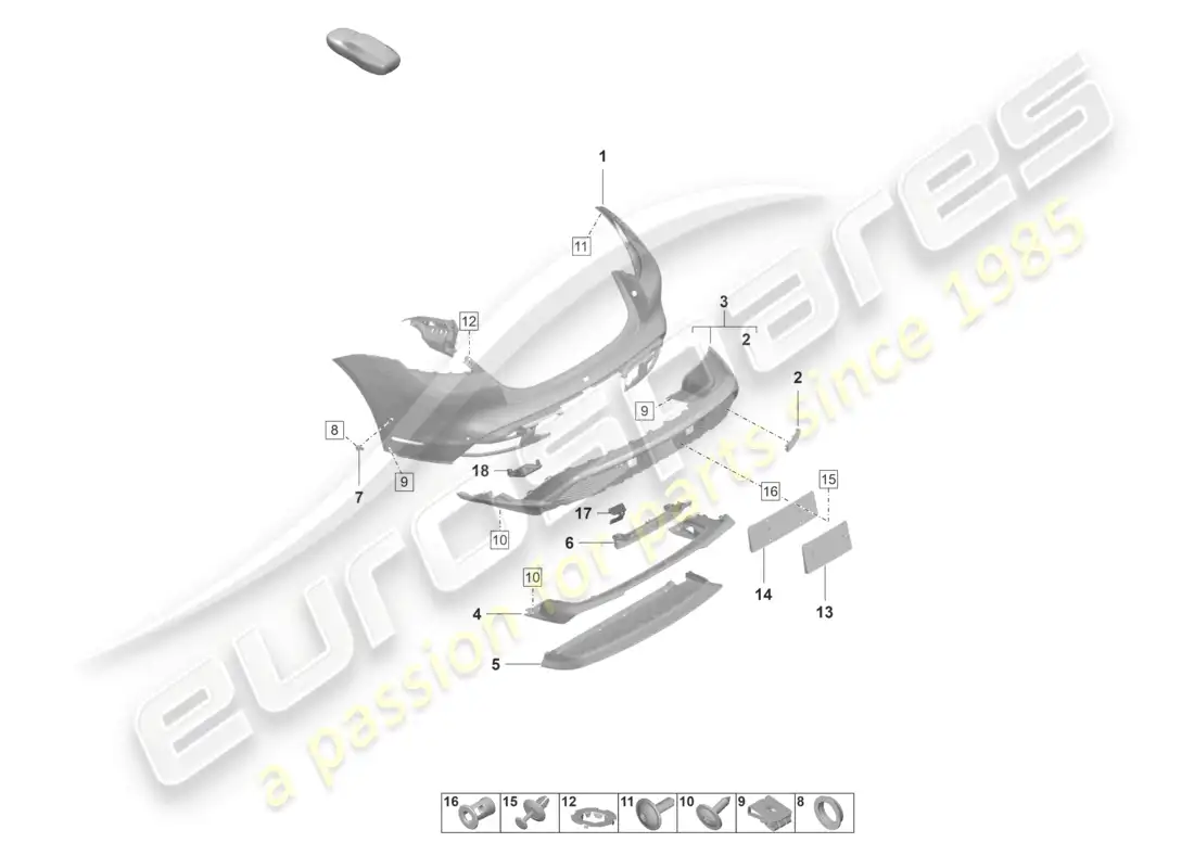 porsche 2023 (taycan 9j1-1) parachoques trasero gts diagrama de piezas