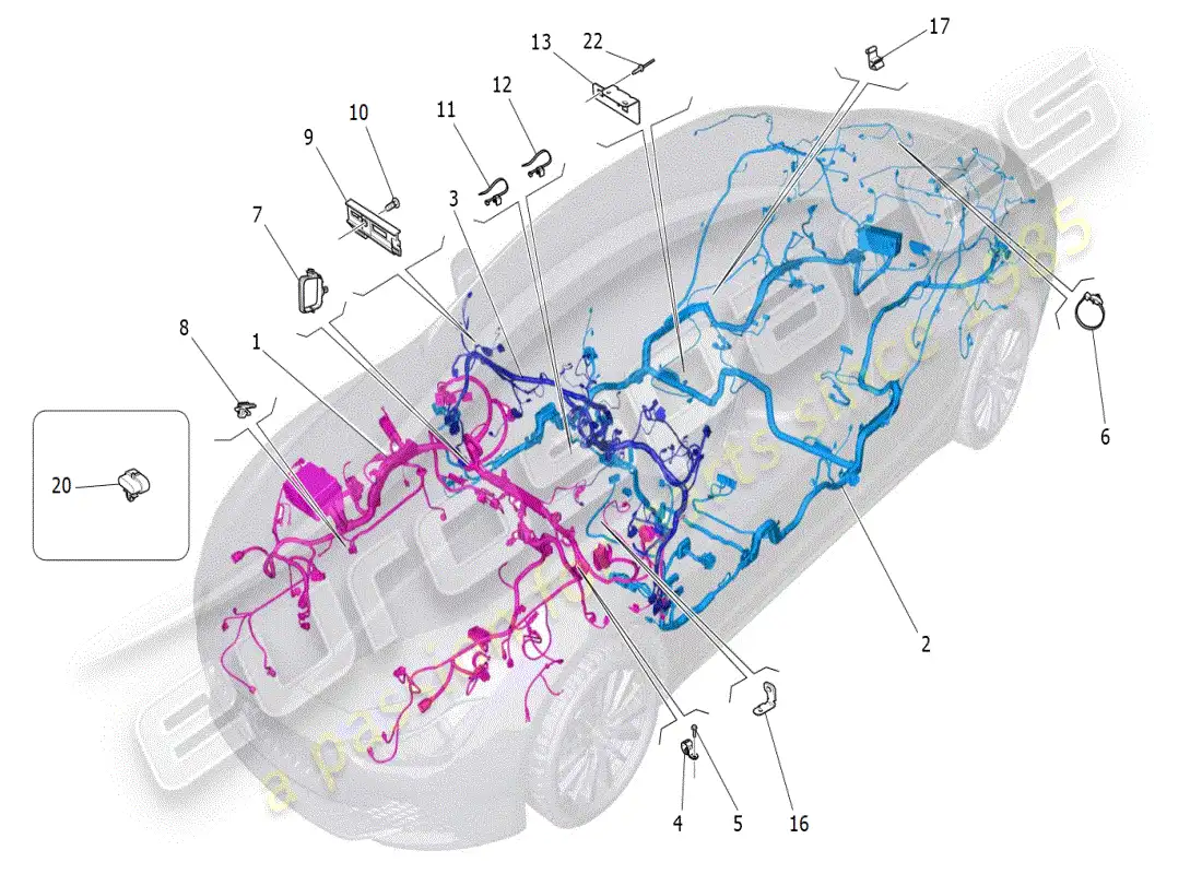 maserati ghibli (2019) diagrama de piezas de cableado principal