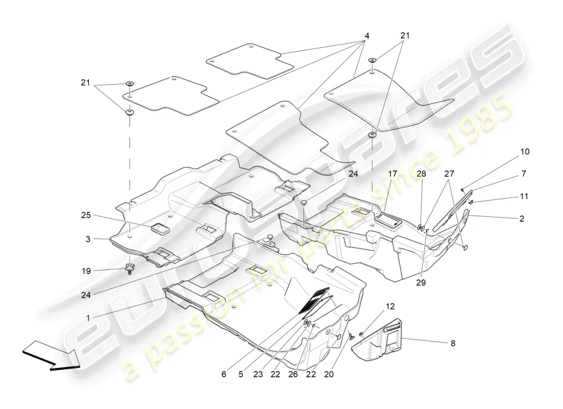 maserati levante (2017) alfombrillas del habitáculo diagrama de piezas