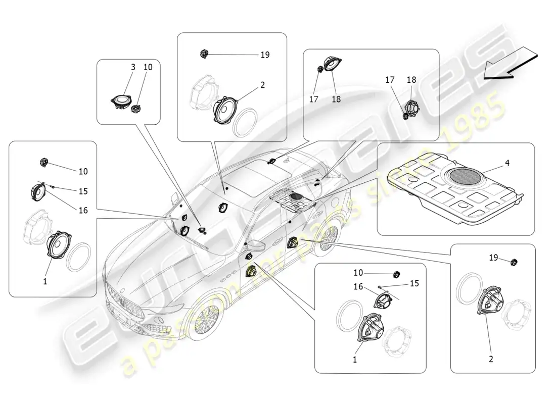 maserati levante modena (2022) sistema de difusión de sonido diagrama de piezas