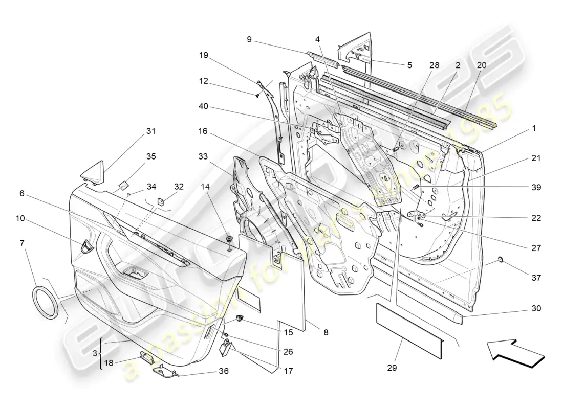 maserati levante modena (2022) puertas delanteras: paneles de acabado diagrama de piezas