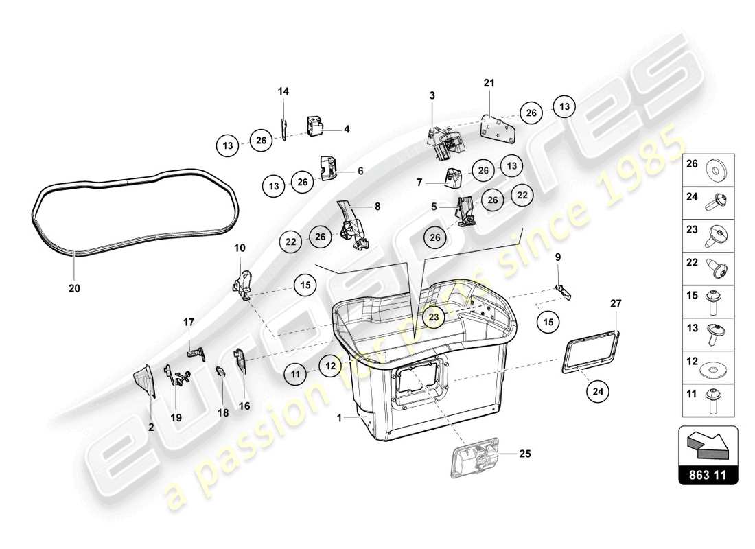 lamborghini 2017 (lp750-4 sv roadster) complemento de equipaje. revestimiento de suelo diagrama de piezas
