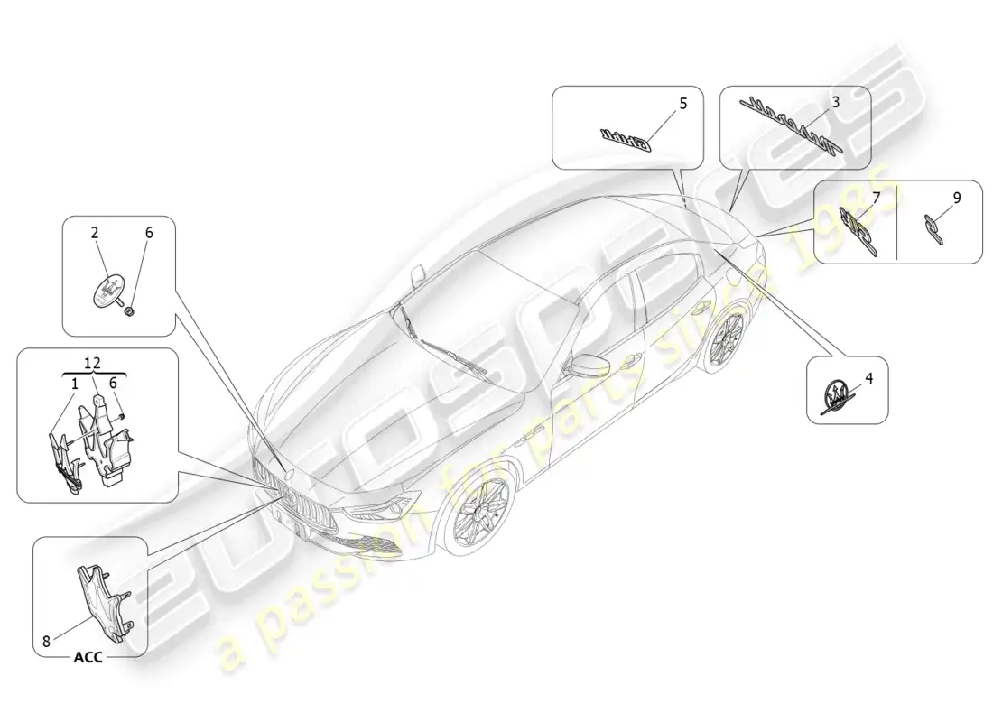 maserati ghibli (2017) acabados, marcas y símbolos diagrama de piezas