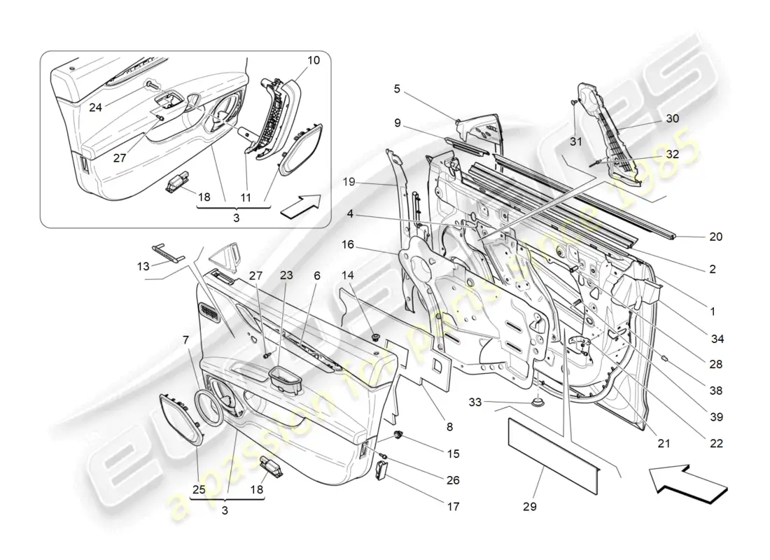 maserati ghibli fragment (2022) puertas delanteras: paneles de acabado diagrama de piezas